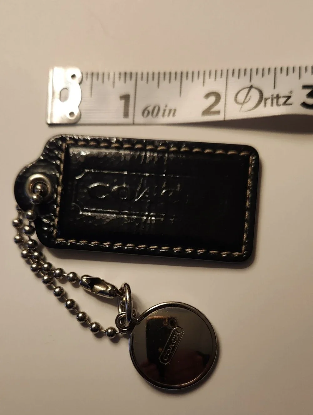 Coach Black Patent Leather Key & Round Silver Charm
